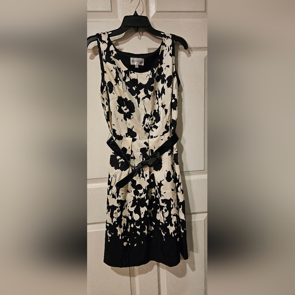 Black and White Sleeveless Cowl Neck Sheath Dress